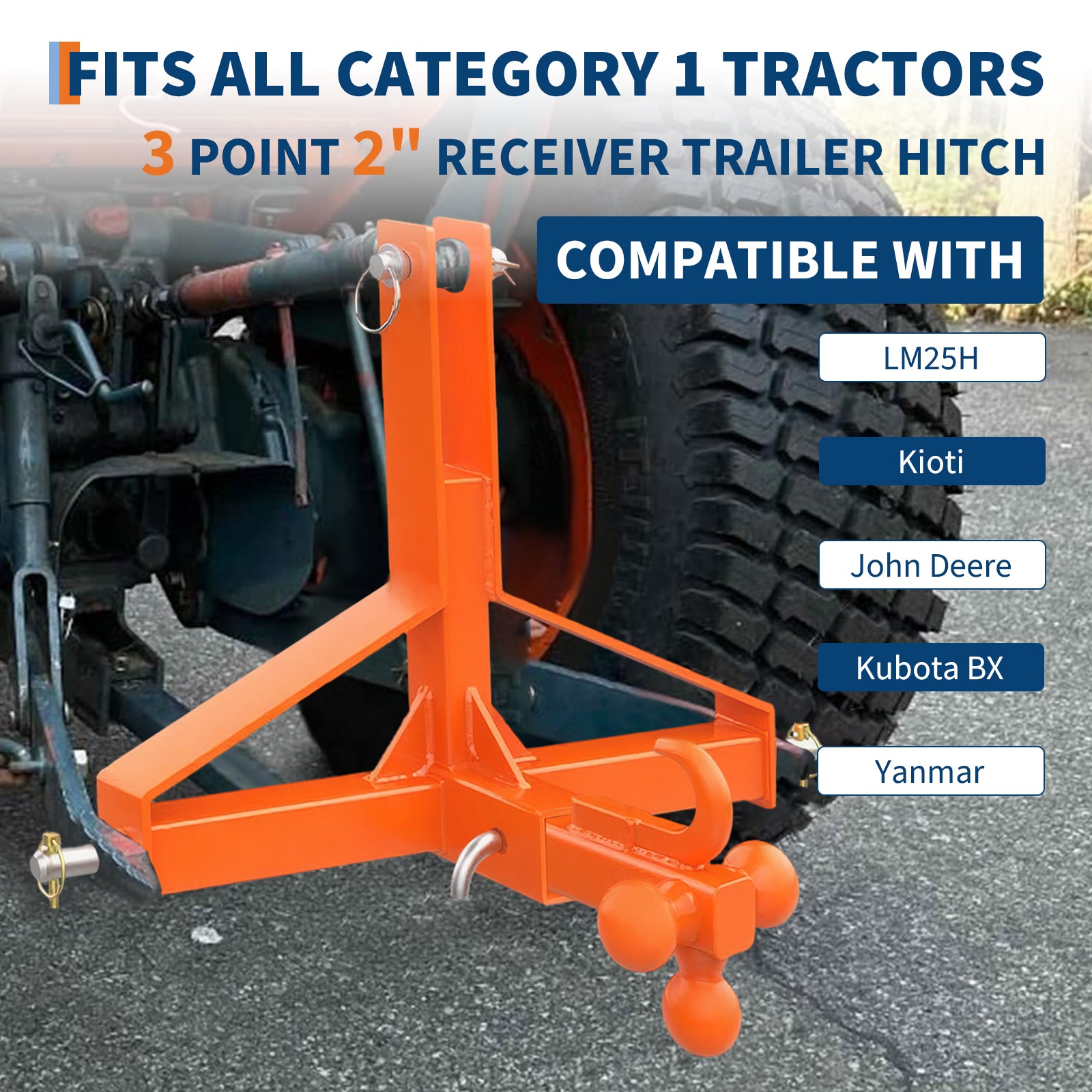 Garvee 3 Point Trailer Hitch Tractor 2" Receiver Heavy Duty Steel Quick Hitch 10,000 lbs Capacity Universal Fit Construction Farming