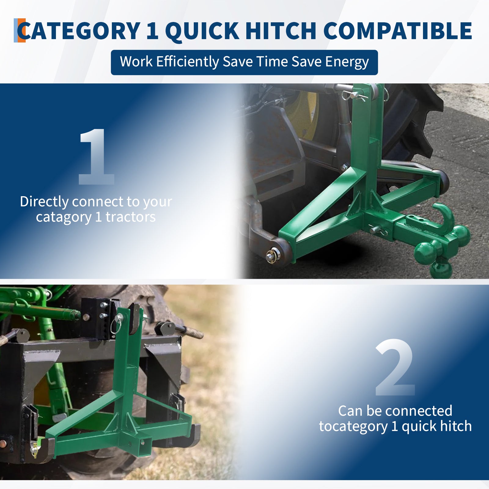 Garvee 3 Point Trailer Hitch 2" Receiver Towing Ball 10,000Lb Capacity Powder-Coated Steel Quick Hitch Compatible Category 1 Tractors Heavy Duty Industrial Use