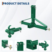 Garvee 3 Point Trailer Hitch 2" Receiver Towing Ball 10,000Lb Capacity Powder-Coated Steel Quick Hitch Compatible Category 1 Tractors Heavy Duty Industrial Use
