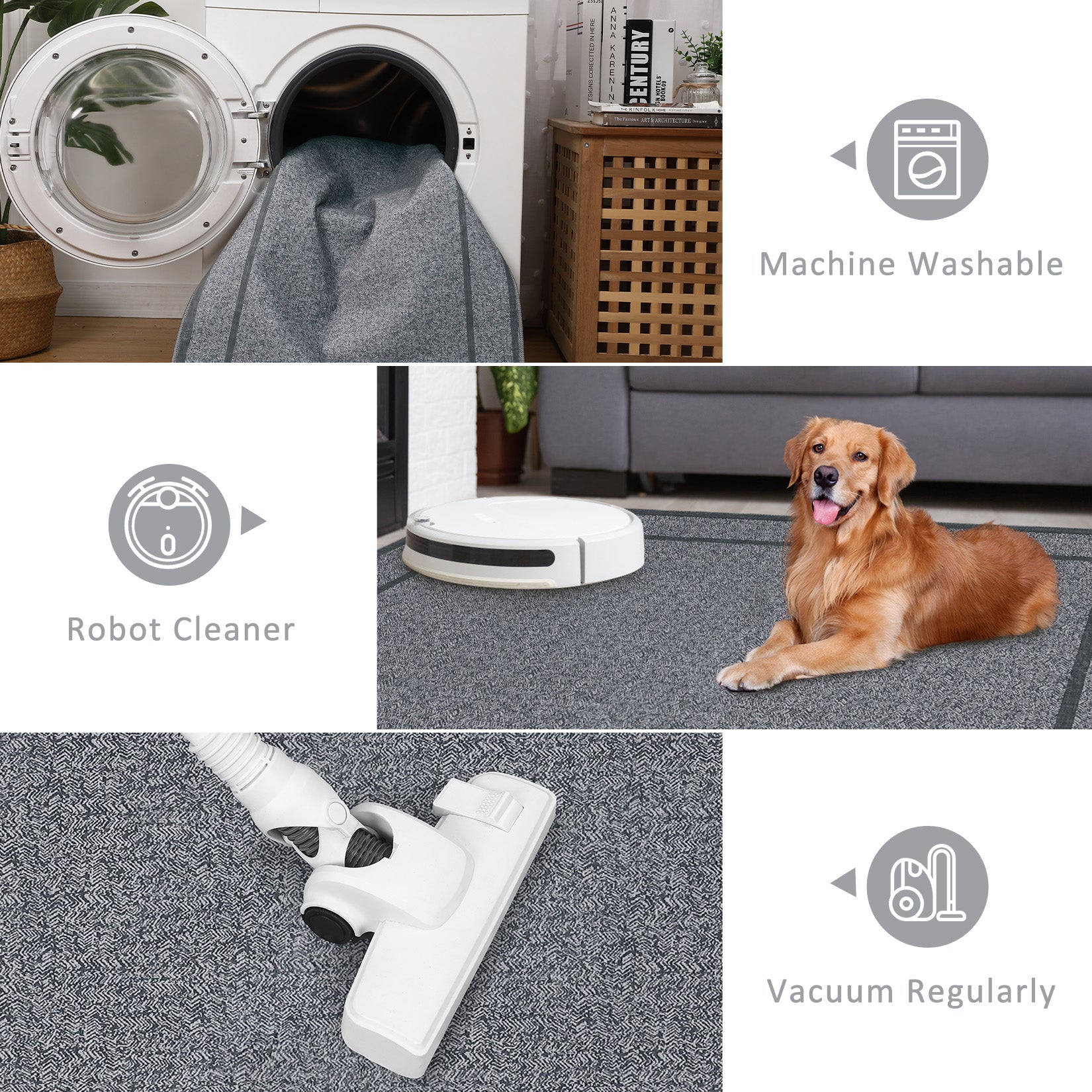 Garvee Indoor Area Rug Weather Resistant Easy to Clean Non Slip Stain Resistant Grey 9x12Ft