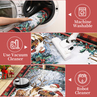 Garvee Christmas Kitchen Rugs and Mats Santa Claus Elk Non Slip Rugs Christmas Floor Mats for Kitchen Home Hallway Holiday Decor Red 9*12Ft