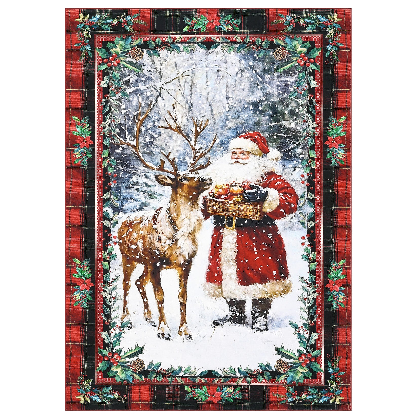 Garvee Christmas Santa Claus Reindeer Area Rug Washable Non Slip Winter Rugs Christmas for Living Room Low Pile Throw Rug Carpet Red 3*5Ft