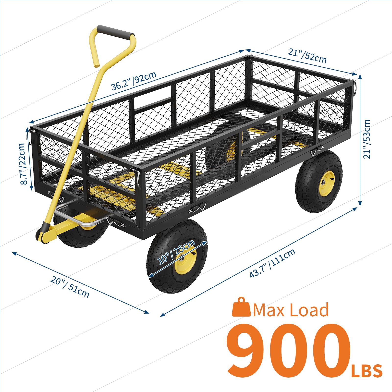 Garvee Garden Dump Cart Heavy Duty Steel 900 LBS Load Capacity Quick-Release Dumping Removable Sidewalls 10" Pneumatic Tires 180° Swivel Handle Yard Farm Utility