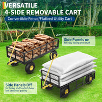 Garvee Garden Dump Cart Heavy Duty Steel 900 LBS Load Capacity Quick-Release Dumping Removable Sidewalls 10" Pneumatic Tires 180° Swivel Handle Yard Farm Utility