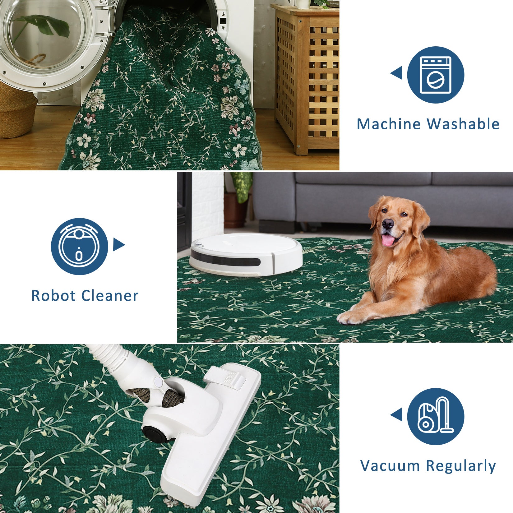 Garvee Floral Irregular Edge Carpet Non Slip Washable Boho Vintage Entry Rug Green 10x13ft