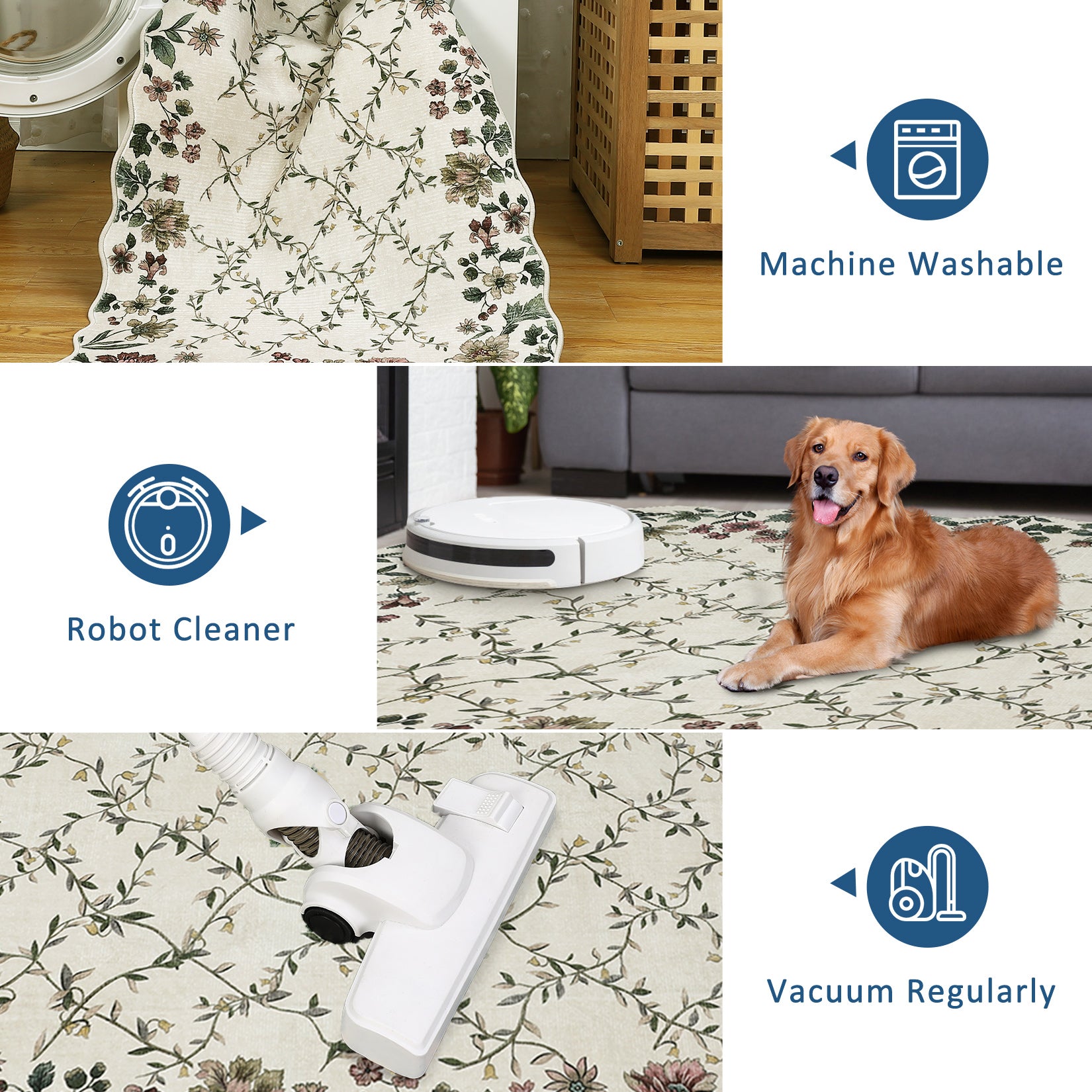 Garvee Floral Irregular Edge Carpet Non Slip Washable Boho Vintage Rug for Entryway 10x13ft Beige