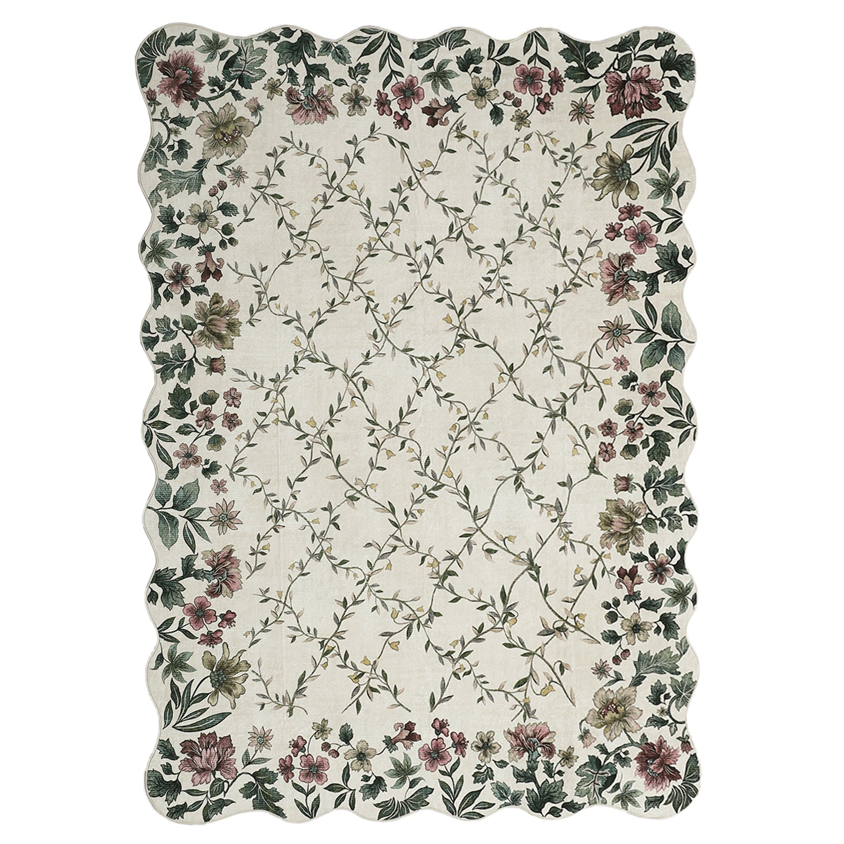 Garvee Floral Irregular Edge Carpet Non Slip Washable Boho Vintage Rug for Entryway 10x13ft Beige