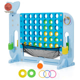 Garvee Giant 4 In a Row Game, 4-In-1 Game Design with Golf,Basketball & Ring Toss, 4-to-Score Giant Game Set with Carrying Bag and Mesh Pocket,4-Level Height Adjustable,Jumbo Yard Game for Kids & Adults - Whale Edition without Storage Pouch