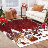 Garvee Christmas Area Rug 6x9 Machine Washable Xmas Santa Claus Rug for Living Room Non Slip Soft Faux Wool Bedroom Low Pile Red Rugs for Dining Room Kitchen Home Decor Christmas Decorations - Red