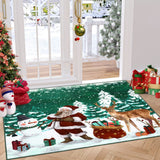 Garvee Christmas Rugs 2x3 Green Washable Entryway Rug Soft Non-Slip Christmas Doormat Santa Claus Elk Print Xmas Small Kitchen Rug Xmas Holiday Decor Throw Carpet for Front Door Bathroom Entrance - Green