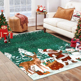 Garvee Christmas Area Rug 5x7 Machine Washable Xmas Santa Claus Rug for Living Room Non Slip Soft Faux Wool Bedroom Low Pile Green Rugs for Dining Room Kitchen Home Decor Christmas Decorations - Green