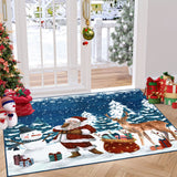 Garvee Christmas Rugs 2x3 Blue Washable Entryway Rug Soft Non-Slip Christmas Doormat Santa Claus Elk Print Xmas Small Kitchen Rug Xmas Holiday Decor Throw Carpet for Front Door Bathroom Entrance - Blue