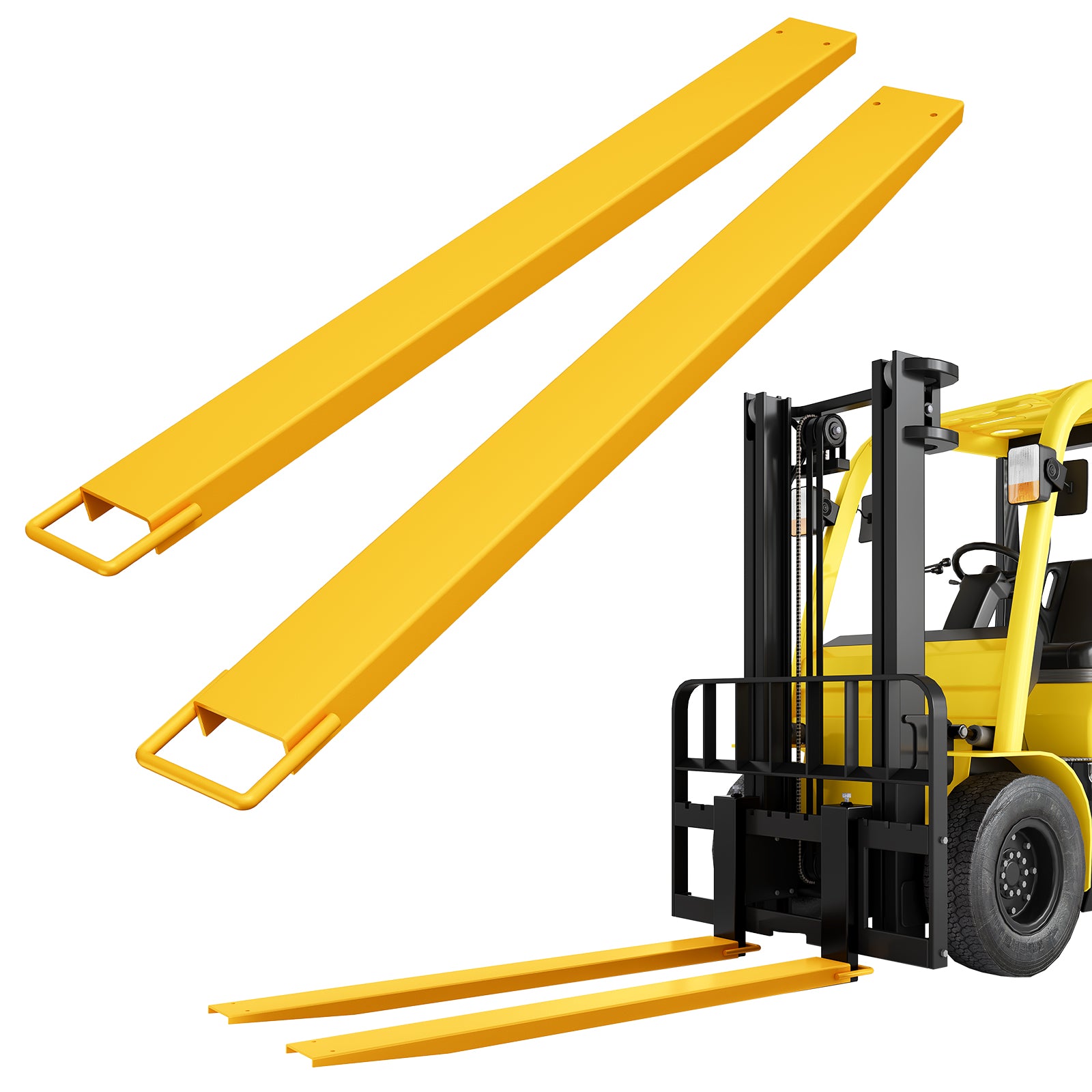 Garvee 72 Inch Forklift Fork Extensions 5mm Steel Heavy-Duty, Tool-Free Installation, Steel Strap Safety, Yellow, 4.5 Inch Inner Width, Warehouse Use