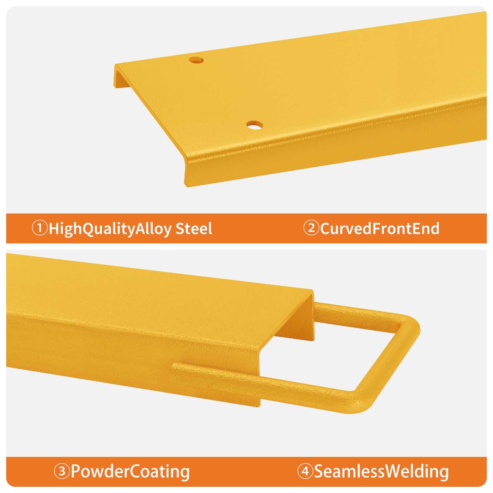 Garvee 84 Inch Forklift Fork Extensions 5mm Steel Heavy-Duty Slide-On Safety Strap Yellow Warehouse Use