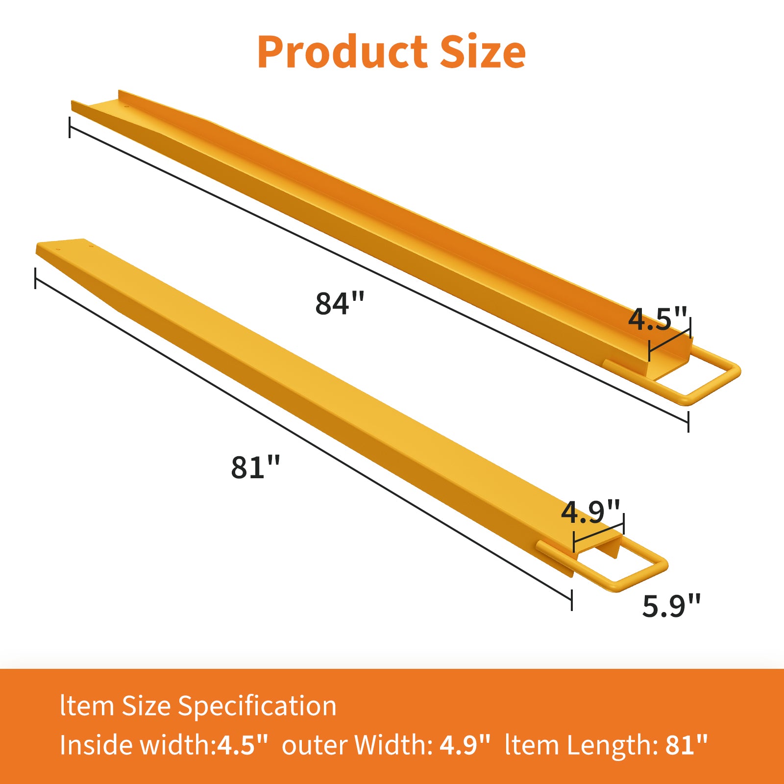 Garvee 84 Inch Forklift Fork Extensions 5mm Steel Heavy-Duty Slide-On Safety Strap Yellow Warehouse Use
