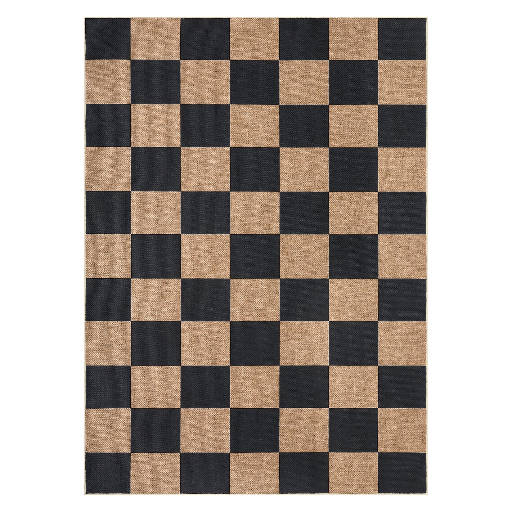 Garvee Easy Jute 8x10 Checkered Area Rug, Non-Slip Washable Indoor Outdoor Jute-Look Carpet, Black & Tan Farmhouse Rug for Living Room, Patio, Kitchen & Entryway