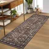 Garvee Vintage Washable Area Rug Non Slip Non Shedding Floral Soft Throw Rug for Bedroom Living Room Bathroom Kitchen Nursery - Reddish Brown