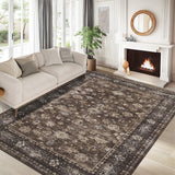 Garvee Vintage Washable Area Rug Distressed Non Slip Floral Soft Throw Rugs for Bedroom Living Room Dining Entryway Kitchen Nursery - Reddish Brown
