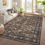 Garvee Vintage Washable Area Rug Non Slip Non Shedding Floral Soft Throw Rug for Bedroom Living Room Entryway Bathroom Kitchen Nursery - Reddish Brown
