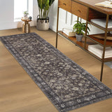 Garvee Vintage Washable Area Rug Non Slip Floral Soft Throw Rug for Bedroom Living Room Kitchen Nursery - Black Brown