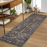 Garvee Vintage Washable Area Rug Non Slip Non Shedding Floral Soft Throw Rug for Bedroom Living Room Dining Entryway Kitchen Bathroom Nursery - Black Brown