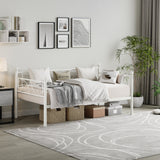 Garvee Twin Size Daybed Frame, Metal Daybed with Floral Headboard, Heavy Duty Steel Slats Supports, Modern Twin Bed Frame for Living Room, Guest Room, White - White