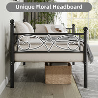 Garvee Twin Size Daybed Frame, Metal Daybed with Floral Headboard, Heavy Duty Steel Slats Supports, Modern Twin Bed Frame for Living Room, Guest Room, Black