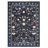 Garvee Washable Rug 6x9 Low Pile Farmhouse Floral Rug Non-Shedding Indoor Foldable Carpet Dark Blue