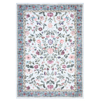 Garvee Large Washable Area Rug 10x13 Light Blue - Soft Low Pile, Non-Slip Rubber Backing - Faux Wool, Vintage Floral Design - Foldable, Non-Shedding - Living Room, Bedroom, High-Traffic Areas