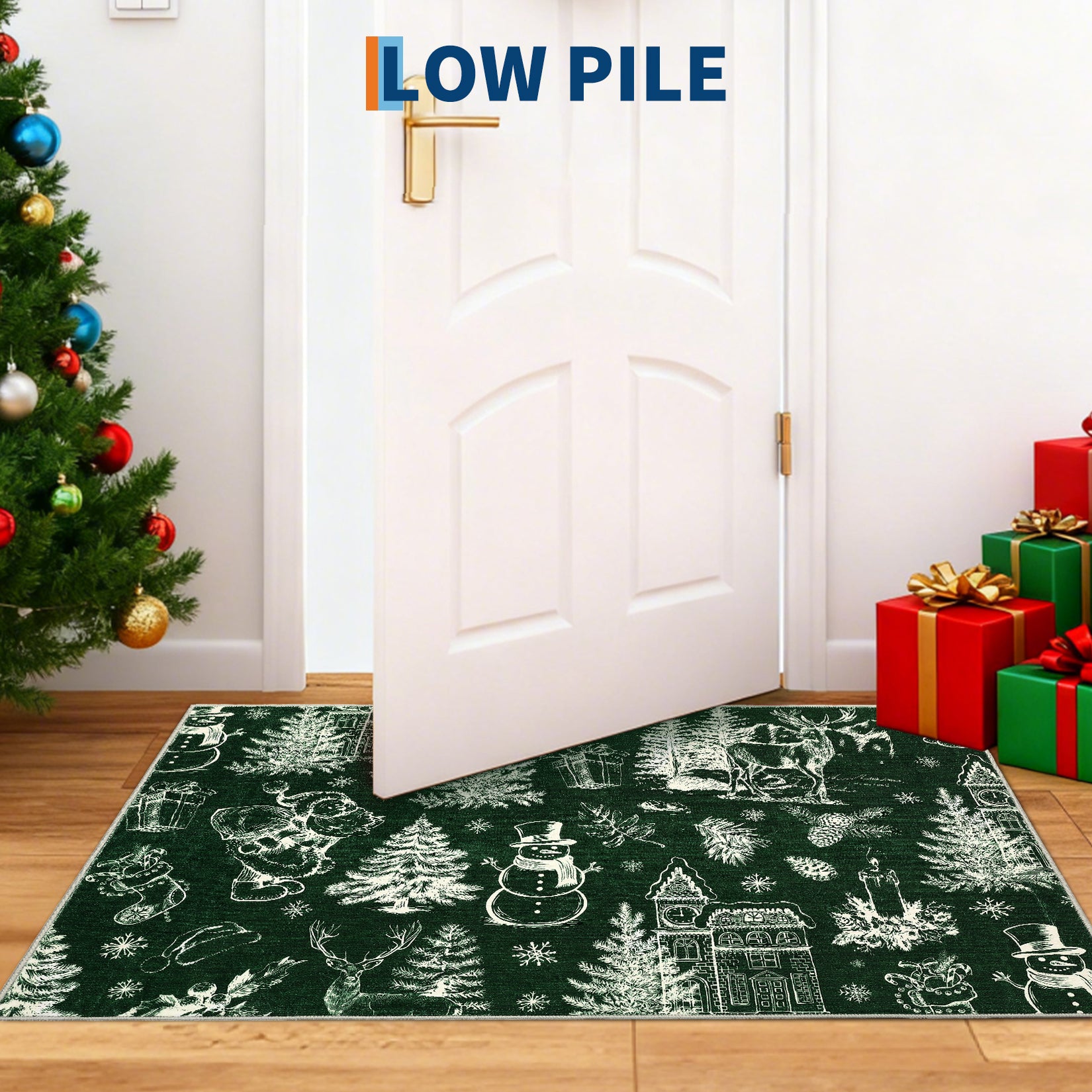 Garvee Christmas Rug Thin Washable Rug with Non Slip Rubber Backing, Low Pile Soft Indoor Carpet, Non Shedding Foldable Printed Floor Mats for Living Room Nursery Bedroom