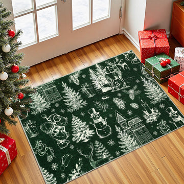Garvee Christmas Rug Thin Washable Rug with Non Slip Rubber Backing, Low Pile Soft Indoor Carpet, Non Shedding Foldable Printed Floor Mats for Living Room Nursery Bedroom
