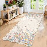 Garvee Floral Kitchen Runners 2x6 Washable Scalloped Rugs for Hallways Bedroom Beige Non-Slip Low Pile - Beige