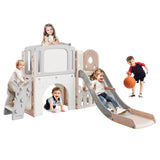 Garvee 8-in-1 Toddler Slide Playground Set - Indoor/Outdoor Activity Center with Slide, Climber, Basketball Hoop, Tunnel, Rocker, Telescope & Storage - Safe Sturdy Design for Ages 1-3, Pink - Pink