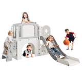 Garvee 8-in-1 Toddler Slide Playground Set - Indoor/Outdoor Activity Center with Slide, Climber, Basketball Hoop, Tunnel, Rocker, Telescope & Storage - Safe Sturdy Design for Ages 1-3, Gray - Gray