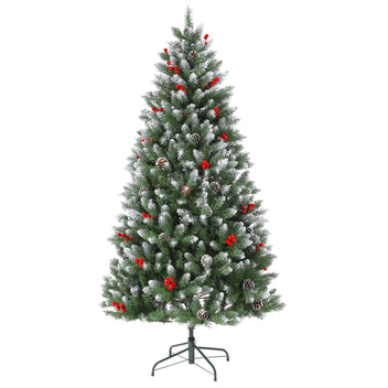 Garvee 5FT Artificial Christmas Tree with Pine Cones & Berries, Hinged Branches, Metal Stand, Frosted Pine, Indoor Outdoor Holiday Decor