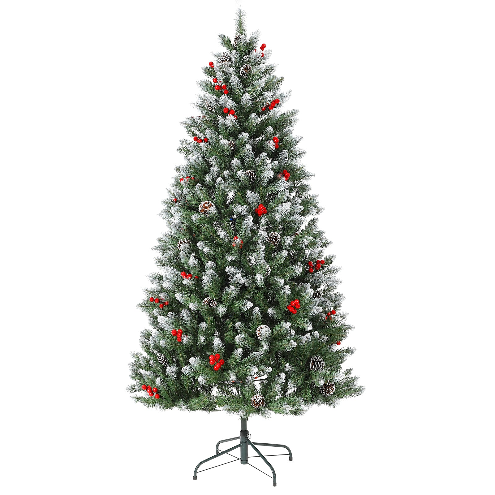 Garvee 5FT Artificial Christmas Tree with Pine Cones & Berries, Hinged Branches, Metal Stand, Frosted Pine, Indoor Outdoor Holiday Decor
