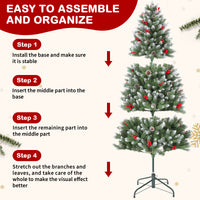 Garvee 6FT Artificial Christmas Tree with Pine Cones & Berries, Hinged Branches, Metal Stand, Frosted Pine, Indoor Outdoor Holiday Decor
