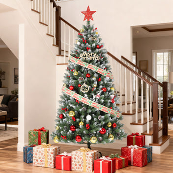 Garvee 4FT Artificial Christmas Tree with Pine Cones & Berries, Hinged Branches, Metal Stand, Frosted Pine, Indoor Outdoor Holiday Decor