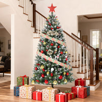 Garvee 6FT Artificial Christmas Tree with Pine Cones & Berries, Hinged Branches, Metal Stand, Frosted Pine, Indoor Outdoor Holiday Decor