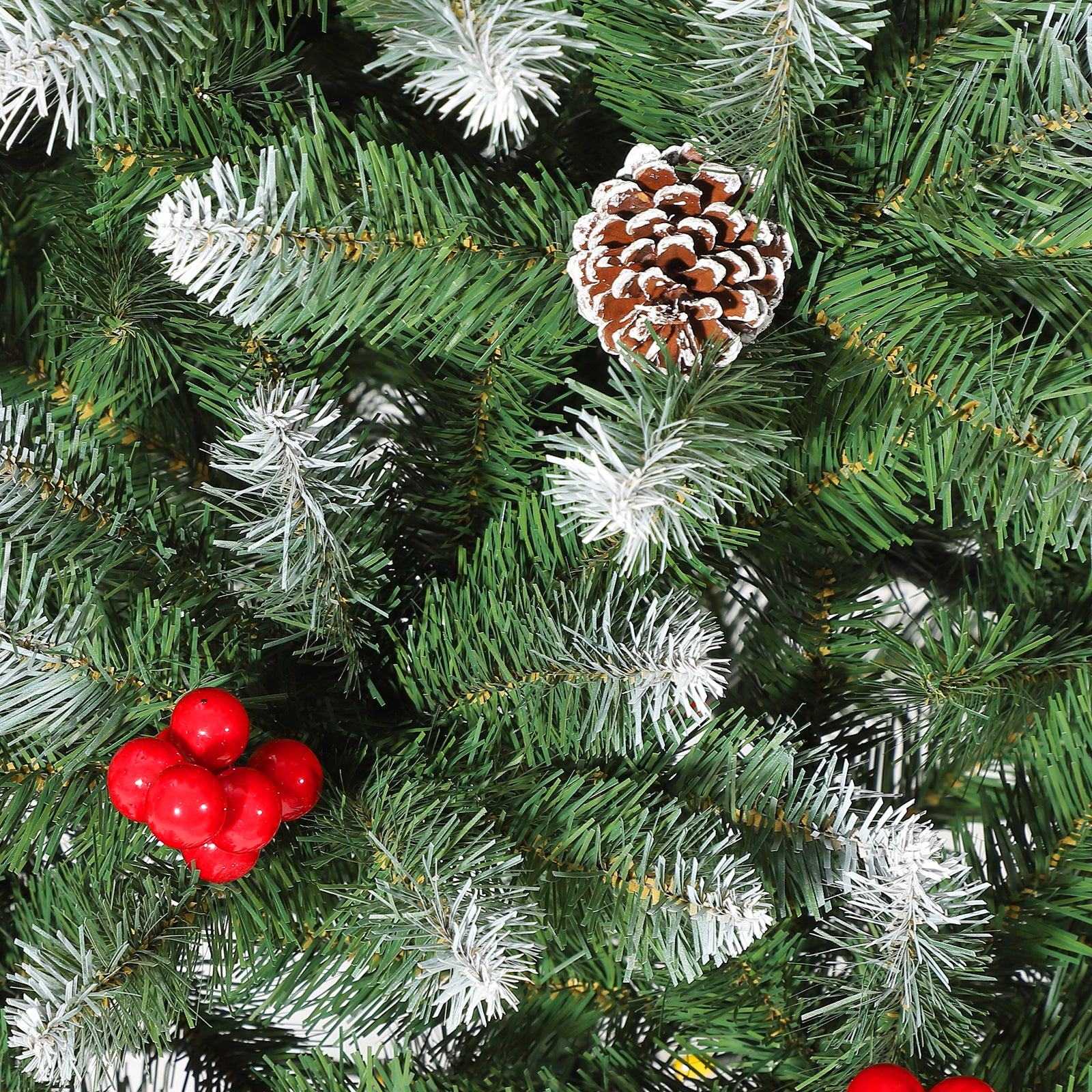 Garvee 6FT Artificial Christmas Tree with Pine Cones & Berries, Hinged Branches, Metal Stand, Frosted Pine, Indoor Outdoor Holiday Decor
