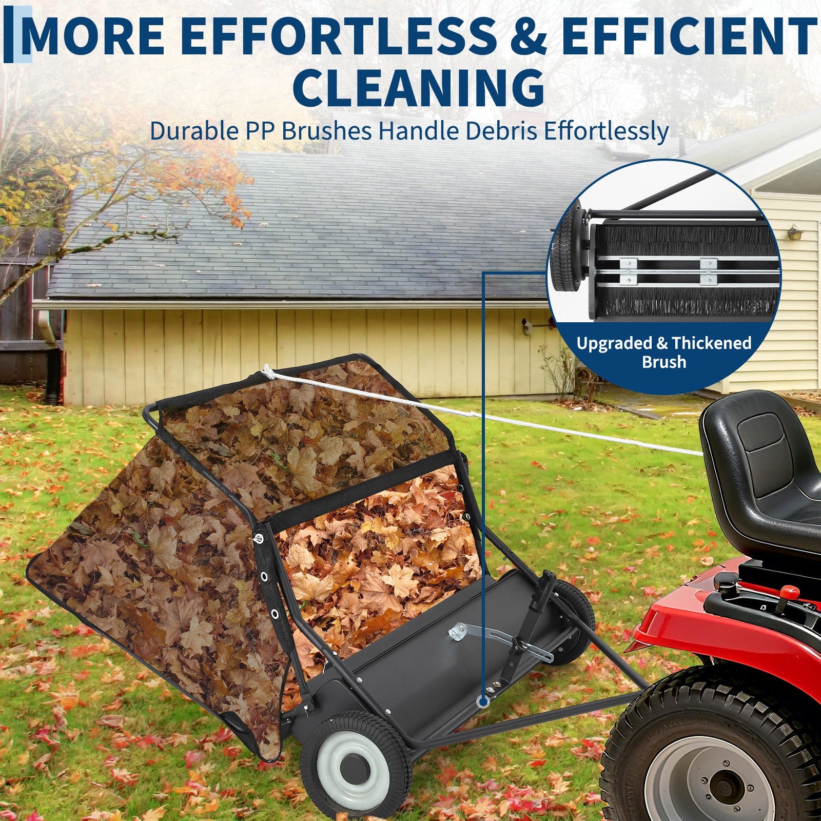 Garvee 48" Lawn Sweeper Tow Behind, Heavy Duty Yard Sweeper Pull Behind with 25 Cu.Ft Large Hopper & Adjustable Sweeping Height, Universal Leaf Grass Collector for Tractor ATV UTV, Black