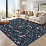 Garvee Insect Botanical Washable Area Rugs Runner Rugs, Boho Non Slip Under Table Carpet for Living Room Bedroom Dining Room Playroom Nursery Kids Room Office Farmhouse - Black