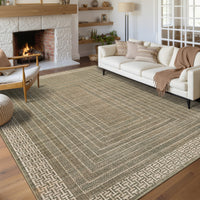 Garvee Living Room Bedroom Rugs 5x7, Washable Stain Resistant Non Slip Large Carpet for Dining Room, Indoor Contemporary Bordered Area Rug, Brown