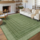 Garvee Washable 10x13 Area Rug Green Geometric Bordered Ultra Thin Soft Non Slip Carpet for Living Room Bedroom Dining Office - Green