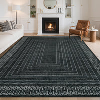 Garvee Modern 9x12 Area Rugs Washable Geometric Non Slip Ultra Thin Low Pile Black for Living Room Bedroom Dining Room Office