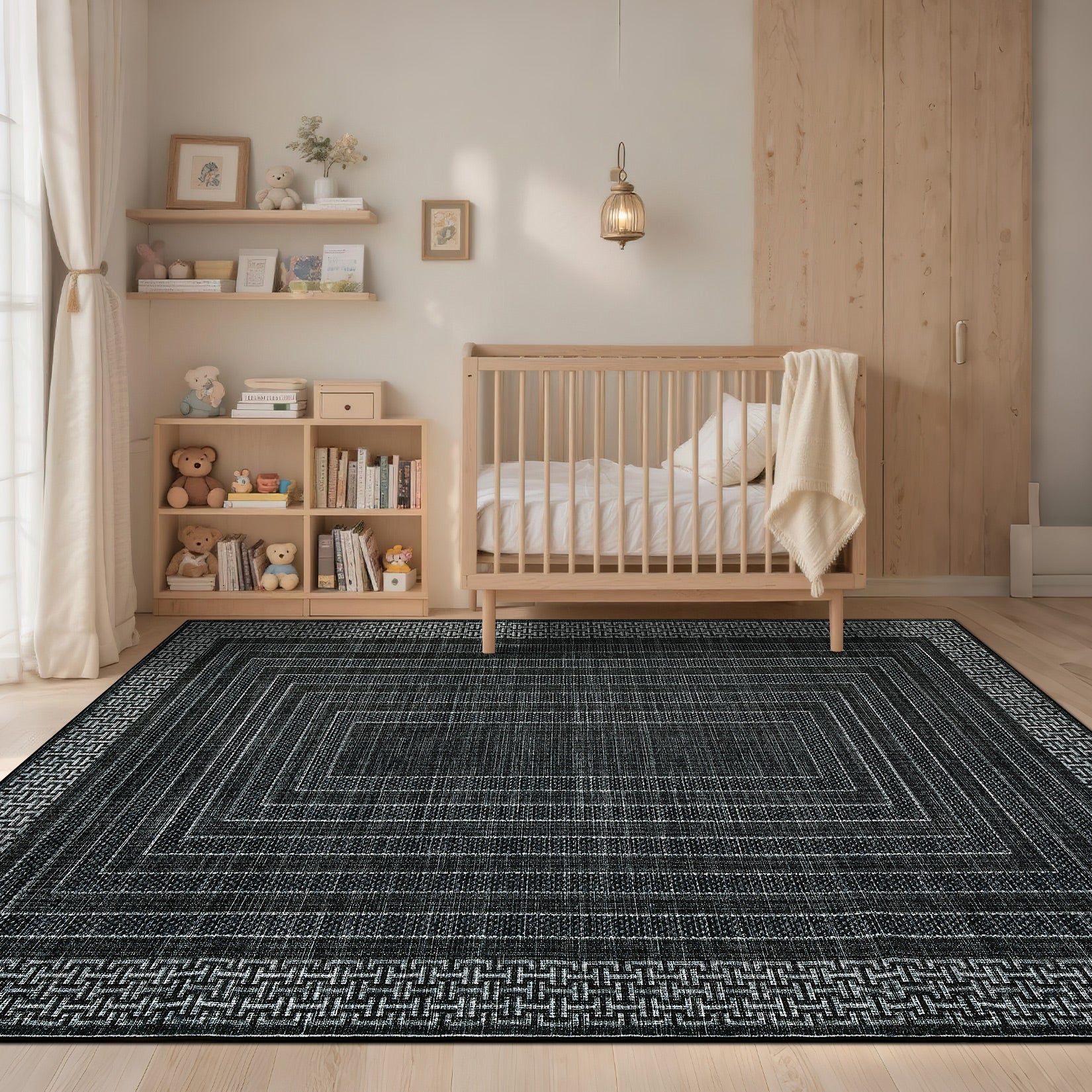 Garvee Modern 9x12 Area Rugs Washable Geometric Non Slip Ultra Thin Low Pile Black for Living Room Bedroom Dining Room Office