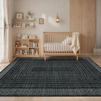 Garvee Modern 9x12 Area Rugs Washable Geometric Non Slip Ultra Thin Low Pile Black for Living Room Bedroom Dining Room Office