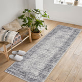 Garvee Vintage Boho Runner Rugs Grey 2'x6' Washable Long Rugs Non-Slip Backing Soft Pastel Carpets for Living Room Bedroom Dining Room Nursery Office Farmhouse Hallway Entryway Home Decor - Gray