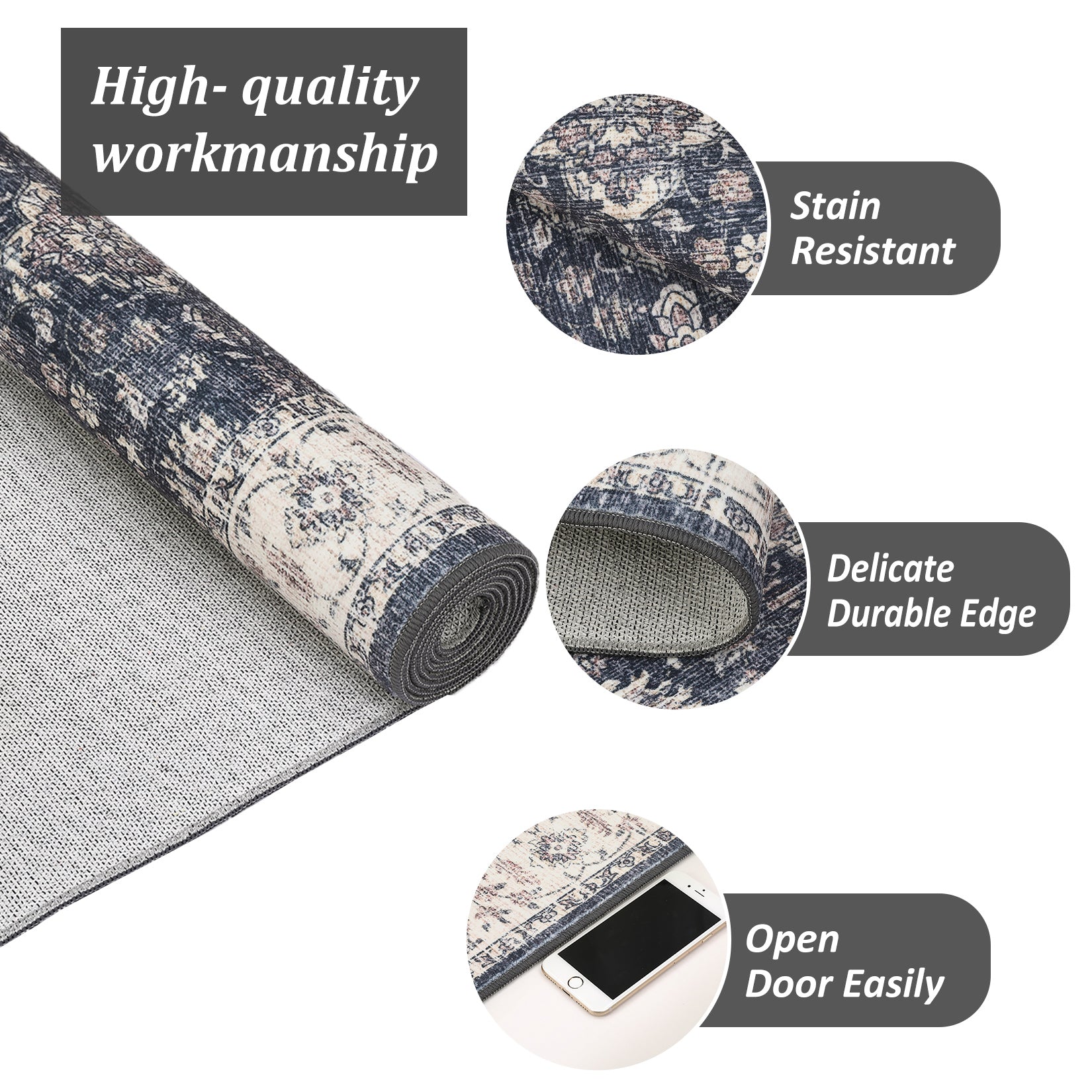 Garvee Vintage Boho Runner Rugs Black & Grey 2'x8' Washable Non-Slip Soft Pastel Carpet for Living Room Bedroom Dining Room Nursery Office Farmhouse Hallway Entryway Home Decor