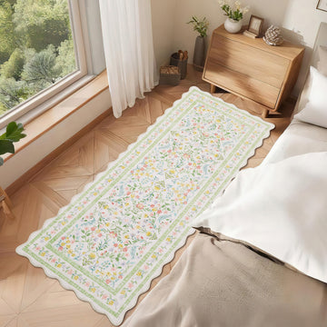Garvee Floral Area Rug with Unique Shape - Rustic Natural Design Non-Slip Machine Washable Rug, Soft Bohemian Rug